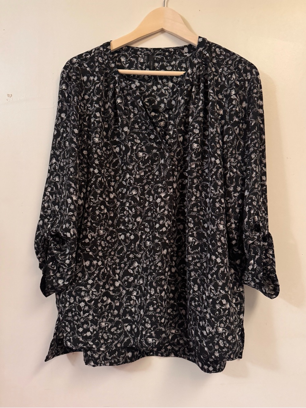 Maurices Black Floral-Print Button Front Blouse